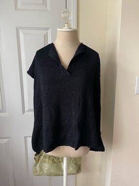 FP Beach black short sleeve top with collar